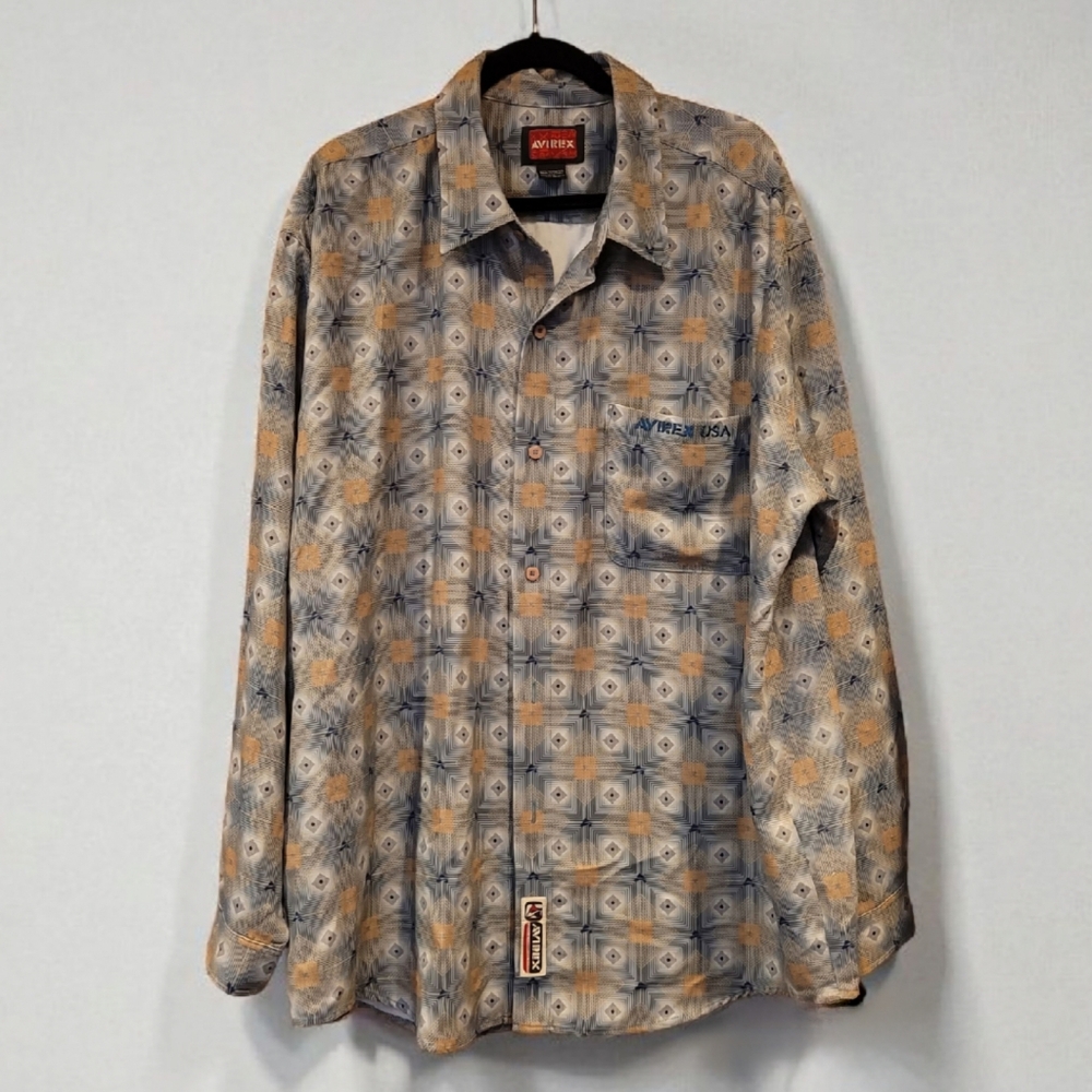 Vintage Avirex Men's All Over Print Button Up Shirt XXL 90s Y2K Streetwer